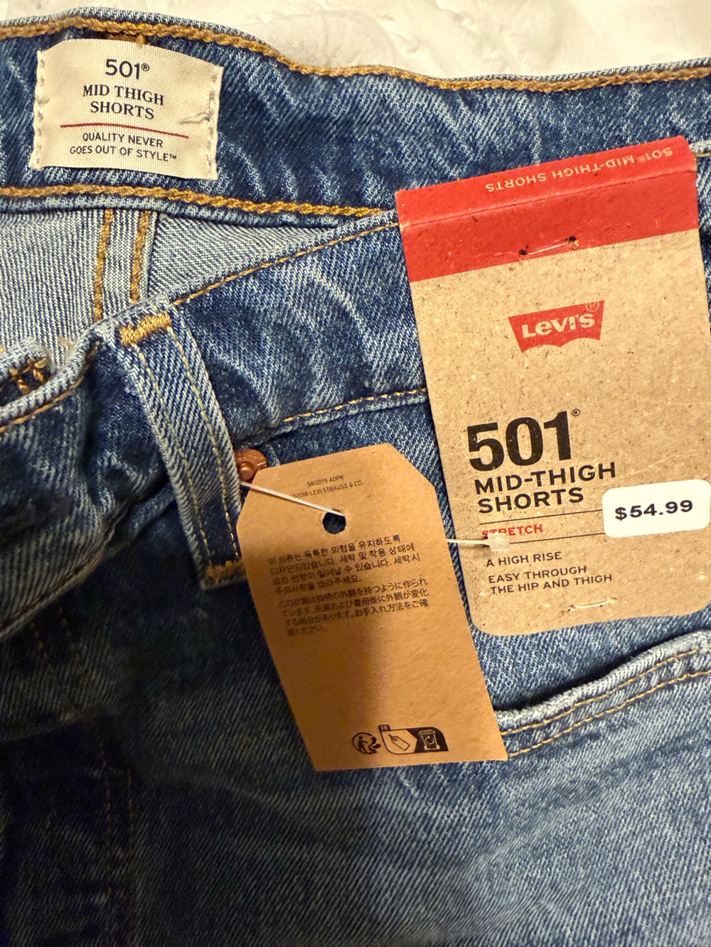 Levi's Blue Denim 501 Mid-High Shorts with Tags - Picture 2 of 5